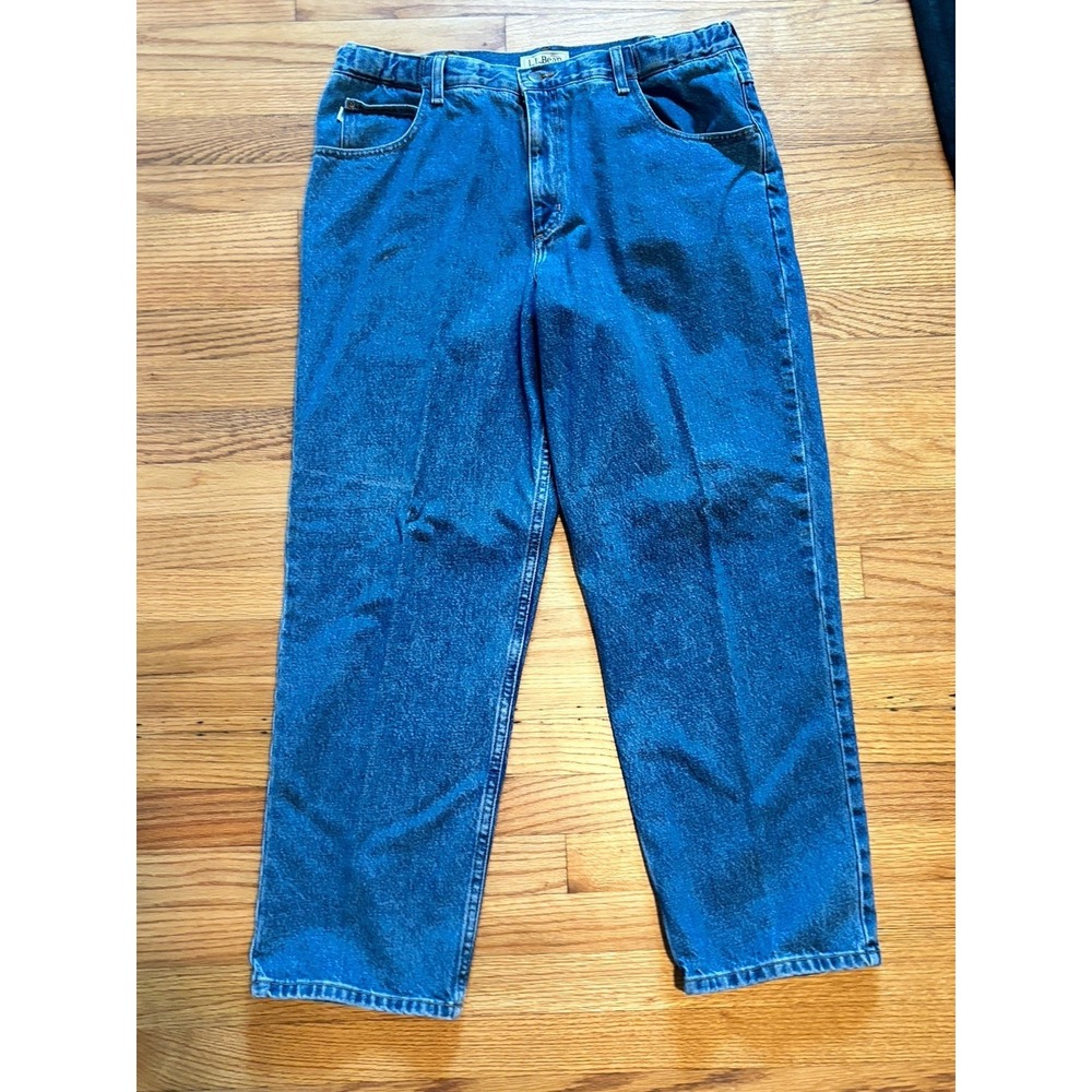 Vtg LL Bean Classic Fit Mens Dark Wash Straight Leg Denim Jeans 37x30
